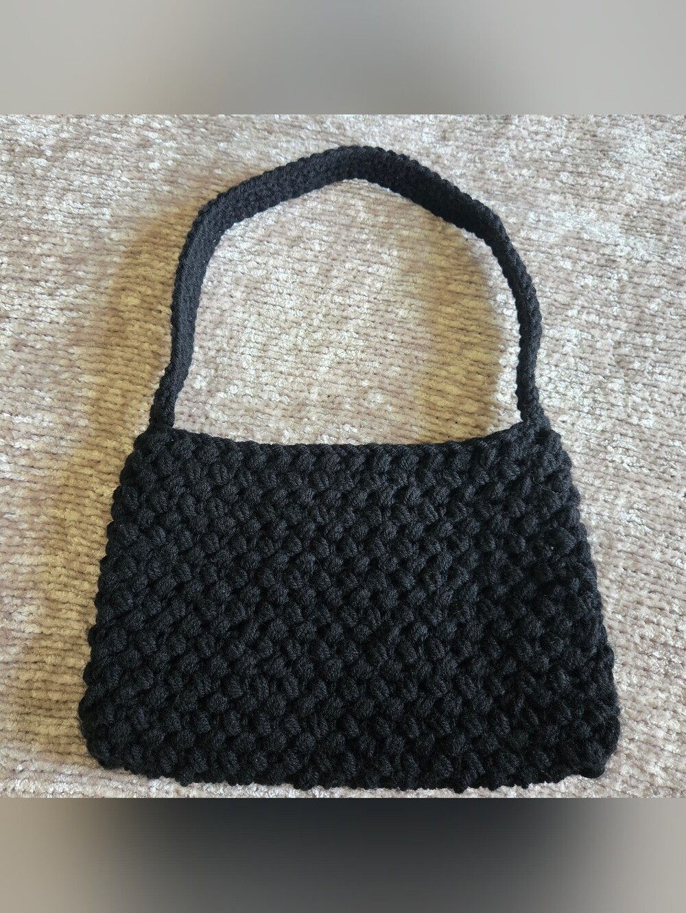 NEW Handmade Black Crochet Shoulder Bag Textured Purse